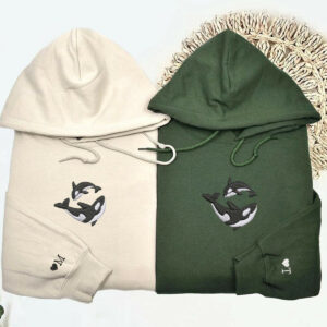 Custom Embroidered Killer Whale Matching Hoodies for Couples, Personalized Couple Sweatshirt, Couple Embroidered Sweatshirt, Valentine's Day Gifts Idea For Him Her
