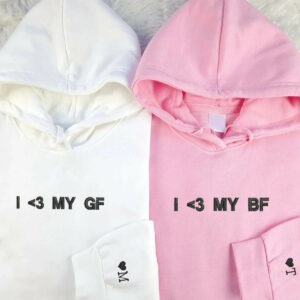 Custom Embroidered I Love My Gf Bf Matching Hoodies for Couples, Personalized Couple Sweatshirt, Couple Embroidered Sweatshirt, Valentine's Day Gifts Idea For Him Her