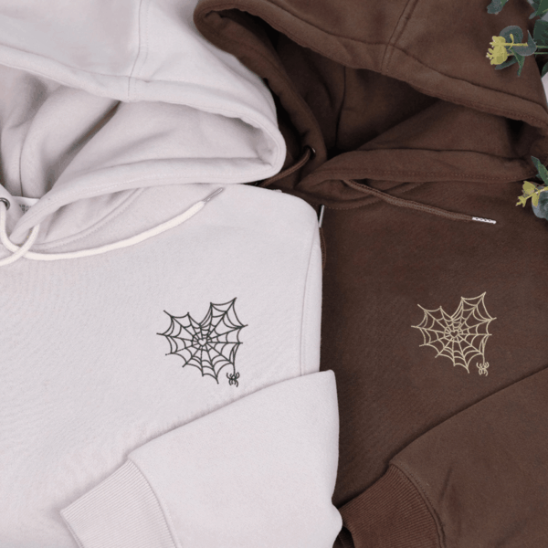 Custom Embroidered Spider Web Heart Matching Hoodies for Couples, Personalized Couple Sweatshirt, Couple Embroidered Sweatshirt, Valentine's Day Gifts Idea For Him Her - Image 2
