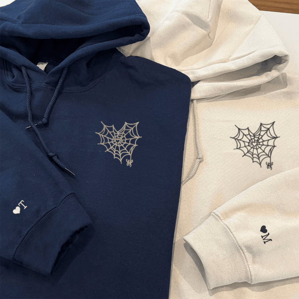 Custom Embroidered Spider Web Heart Matching Hoodies for Couples, Personalized Couple Sweatshirt, Couple Embroidered Sweatshirt, Valentine's Day Gifts Idea For Him Her - Image 3