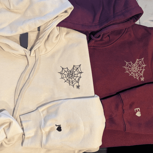 Custom Embroidered Spider Web Heart Matching Hoodies for Couples, Personalized Couple Sweatshirt, Couple Embroidered Sweatshirt, Valentine's Day Gifts Idea For Him Her - Image 4