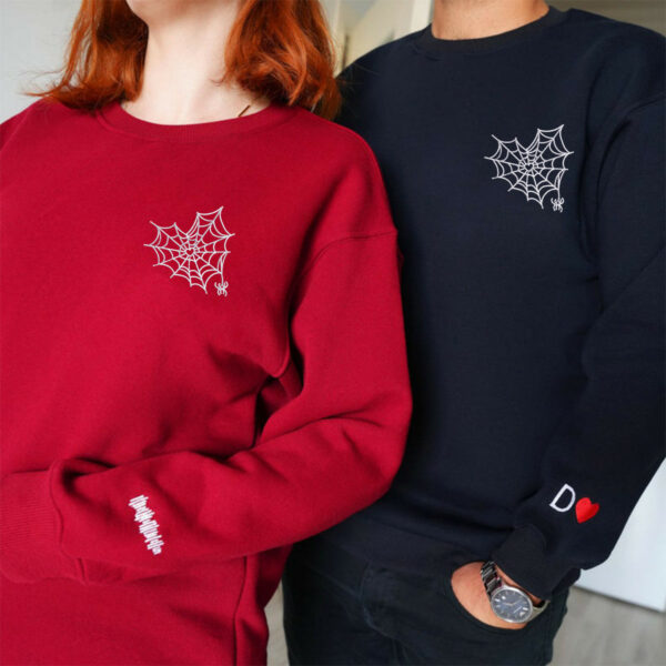 Custom Embroidered Spider Web Heart Matching Hoodies for Couples, Personalized Couple Sweatshirt, Couple Embroidered Sweatshirt, Valentine's Day Gifts Idea For Him Her - Image 5