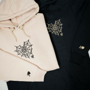 Custom Embroidered Spider Web Heart Matching Hoodies for Couples, Personalized Couple Sweatshirt, Couple Embroidered Sweatshirt, Valentine's Day Gifts Idea For Him Her