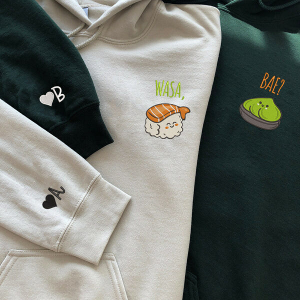 Funny Wasa-Bae Matching Custom Embroidered Matching Hoodies For Couples, Personalized Couple Sweatshirt, Couple Embroidered Sweatshirt, Valentine's Day Gifts Idea For Him Her - Image 2