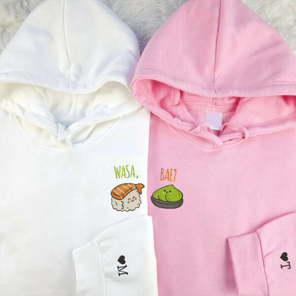 Funny Wasa-Bae Matching Custom Embroidered Matching Hoodies For Couples, Personalized Couple Sweatshirt, Couple Embroidered Sweatshirt, Valentine's Day Gifts Idea For Him Her - Image 3