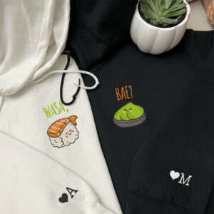 Funny Wasa-Bae Matching Custom Embroidered Matching Hoodies For Couples, Personalized Couple Sweatshirt, Couple Embroidered Sweatshirt, Valentine's Day Gifts Idea For Him Her