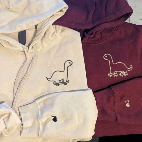 Custom Embroidered Skater Dino Matching Hoodies for Couples, Personalized Couple Sweatshirt, Couple Embroidered Sweatshirt, Valentine's Day Gifts Idea For Him Her - Image 2