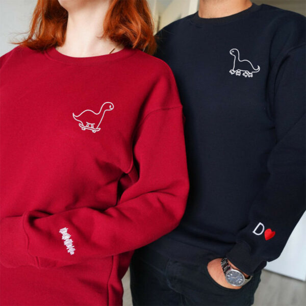 Custom Embroidered Skater Dino Matching Hoodies for Couples, Personalized Couple Sweatshirt, Couple Embroidered Sweatshirt, Valentine's Day Gifts Idea For Him Her - Image 5