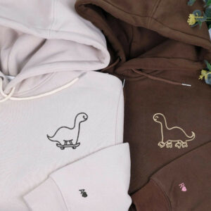 Custom Embroidered Skater Dino Matching Hoodies for Couples, Personalized Couple Sweatshirt, Couple Embroidered Sweatshirt, Valentine's Day Gifts Idea For Him Her