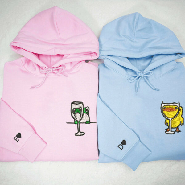 Custom Embroidered Frog and Duck Drinking Matching Hoodies for Couples, Personalized Couple Sweatshirt, Couple Embroidered Sweatshirt, Valentine's Day Gifts Idea For Him Her - Image 2
