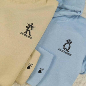 His King x Her King Custom Embroidered Matching Hoodies For Couples, Personalized Couple Sweatshirt, Couple Embroidered Sweatshirt, Valentine's Day Gifts Idea For Him Her