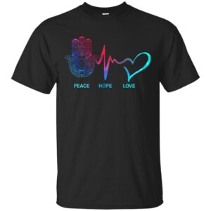 Yoga T-Shirt Peace Hope Love Harmsa Heartbeat Shirts